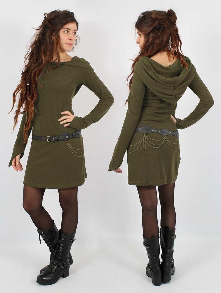 Army green Toonzshop Karmäa Hooded Sweater Dress Women Dress | 91253TZAF