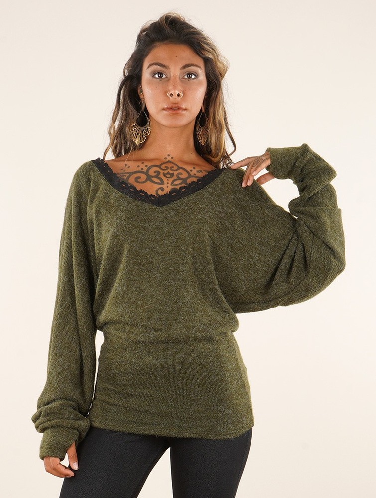 Army green Toonzshop Physälis 2in1 Roll-up Sweater Women Sweater | 82136QDYZ