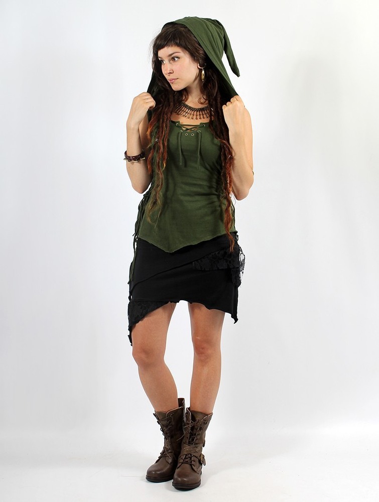 Army green Toonzshop Sanjana Pixie Hood Top Women Tops | 49056ZINK