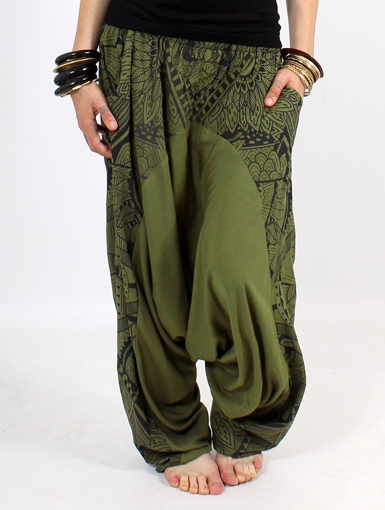 Army green and black Toonzshop Ginie Africa Printed Light Harem Pants Women Pants | 93785VJLY