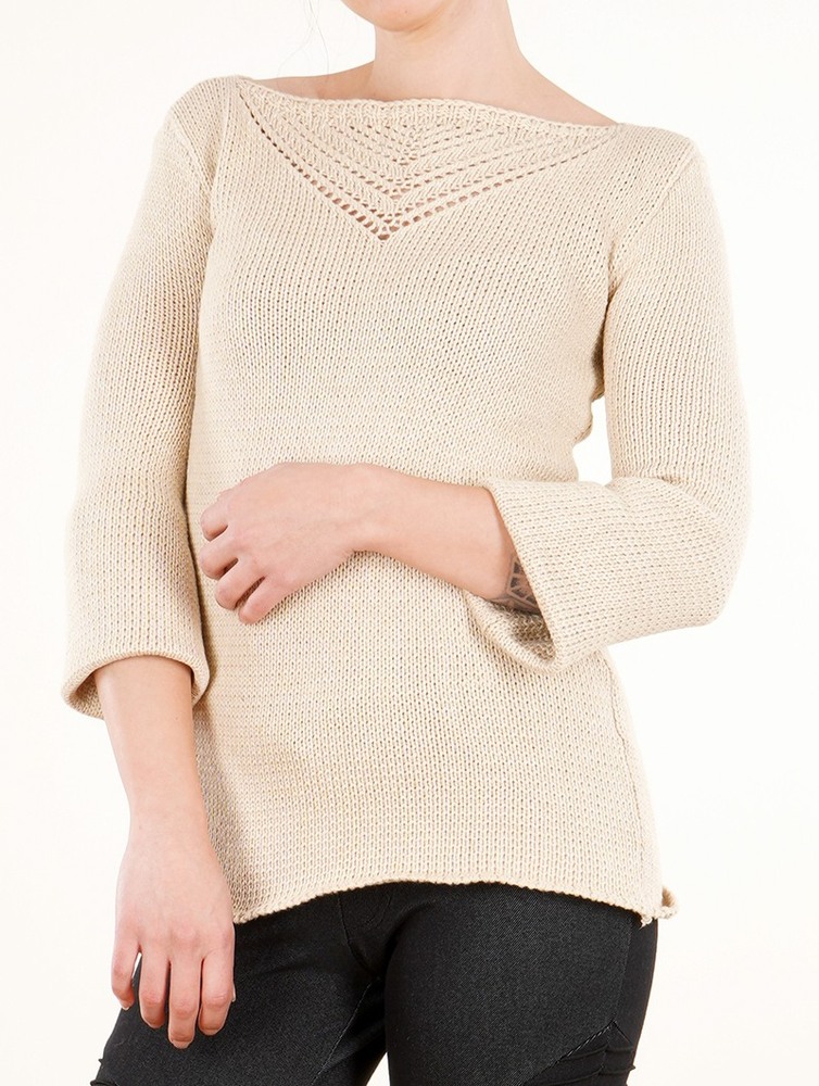 Beige Toonzshop Endariadef Open Work Boat Neck Knit Sweater Women Sweater | 60197JNSK