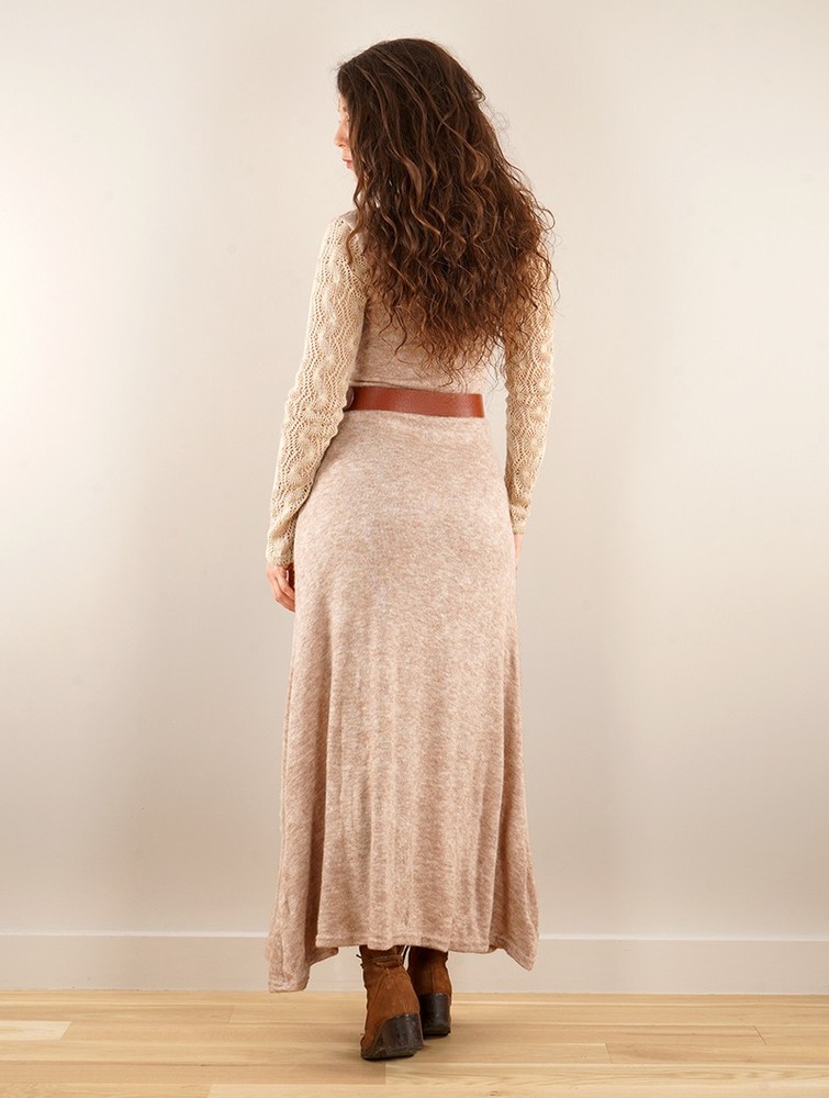 Beige Toonzshop Melisandre Crochet Long Sleeve Long Sweater Dress Women Dress | 26734YNBL