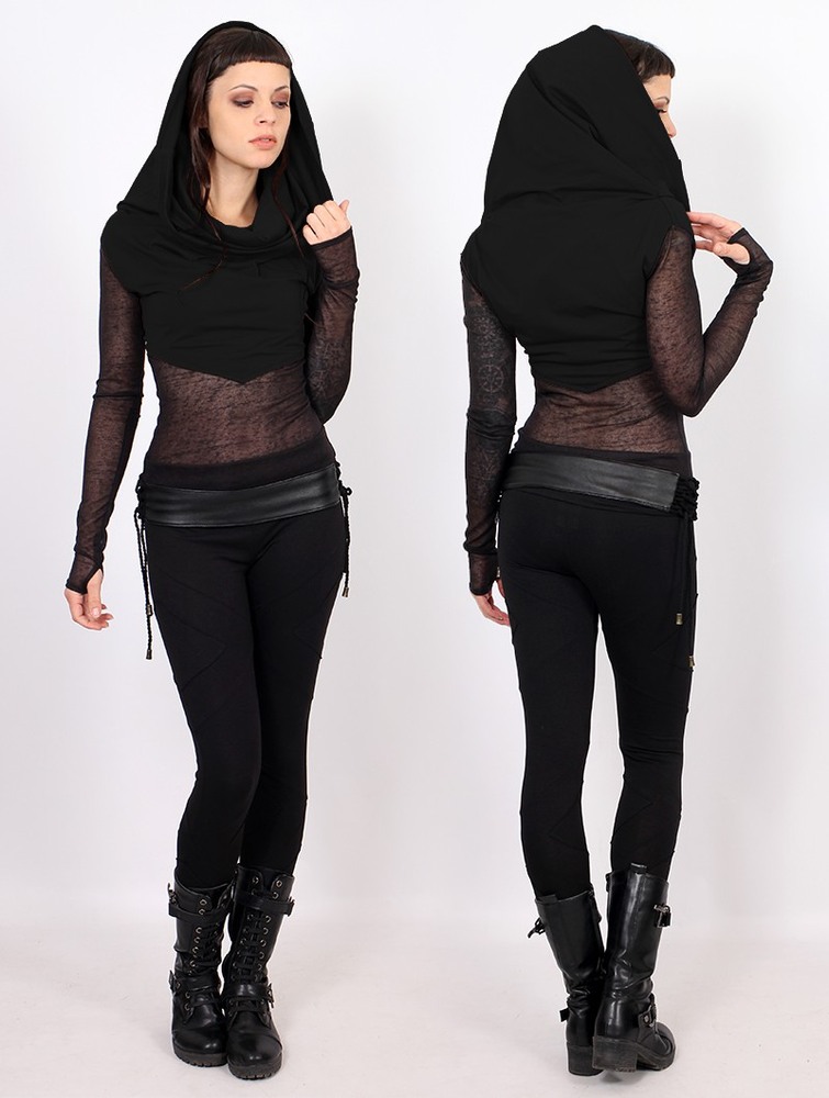 Bi-fabric black Toonzshop Azmiyäa Transparent Insert Long Sleeve Top Women Tops | 18379IUXF