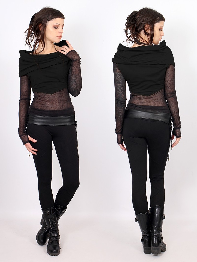 Bi-fabric black Toonzshop Azmiyäa Transparent Insert Long Sleeve Top Women Tops | 18379IUXF