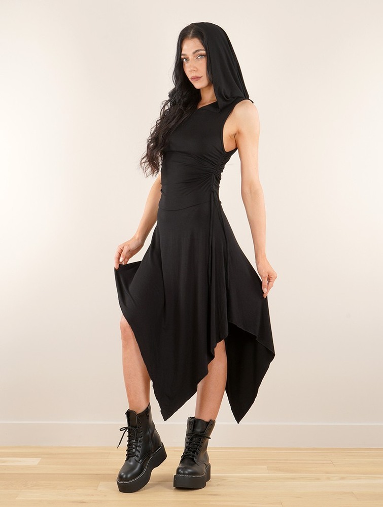 Black Toonzshop Akormébir Hooded Asymmetric Dress Women Dress | 75082NRIP