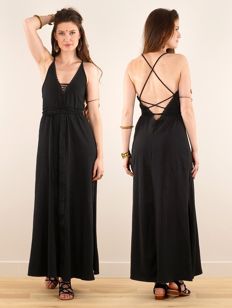 Black Toonzshop Amulette Lace-up Split Long Dress Women Dress | 37482DEAY