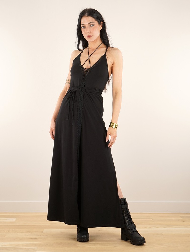 Black Toonzshop Amulette Lace-up Split Long Dress Women Dress | 37482DEAY