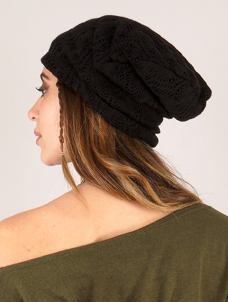 Black Toonzshop Aslan Pleated Crochet Beanie Women Beanie | 69275PATX