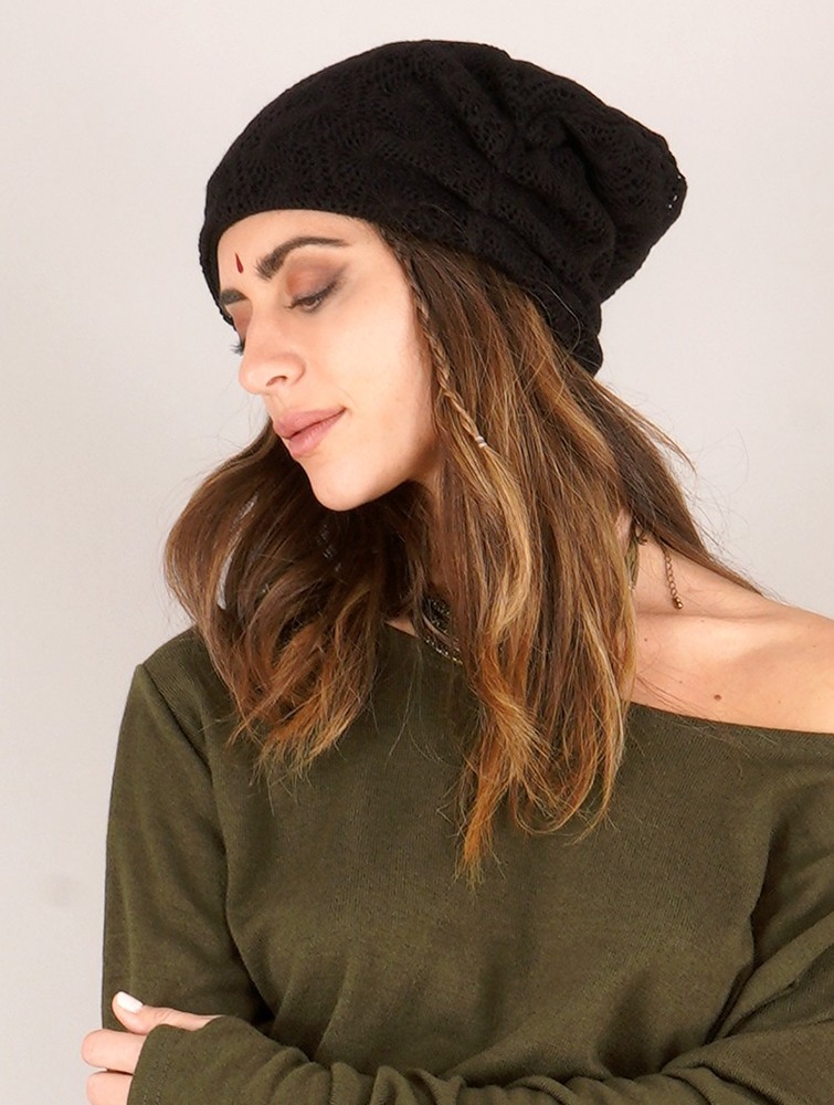 Black Toonzshop Aslan Pleated Crochet Beanie Women Beanie | 69275PATX