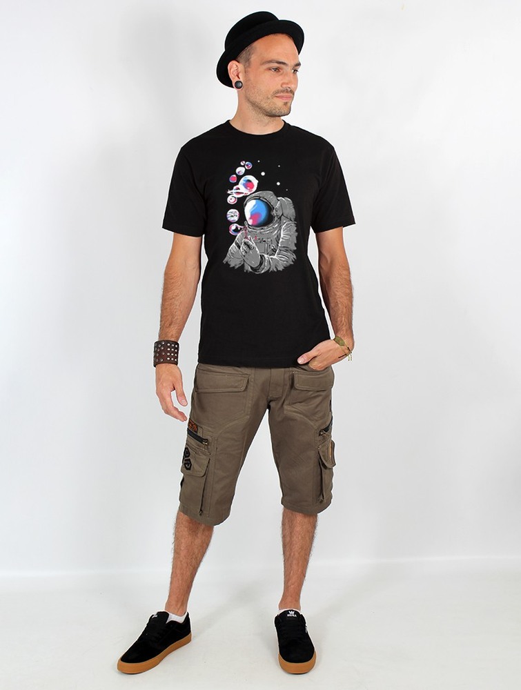 Black Toonzshop Astronaut Planet Bubble Printed Short Sleeve T-shirt Men T-Shirt | 71258HBAC