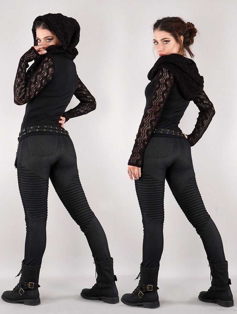 Black Toonzshop Atmäa Crochet Long Sleeve Top Women Tops | 57819QOKL