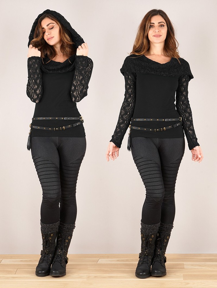 Black Toonzshop Atmäa Crochet Long Sleeve Top Women Tops | 57819QOKL