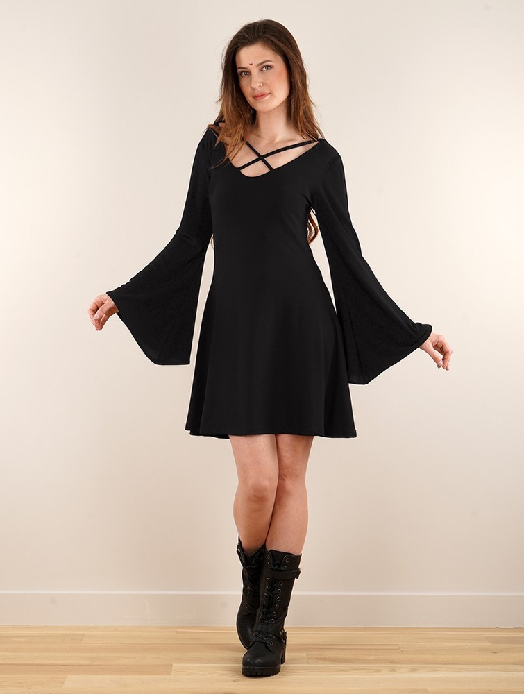 Black Toonzshop Black Moon Reversible Flared Long Sleeve Dress Women Dress | 93746IDJE