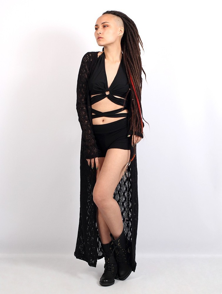 Black Toonzshop Boheme Crochet Long Cardigan Women Cardigan | 97163NRVU