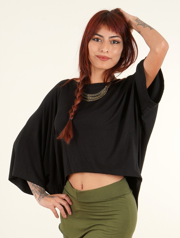 Black Toonzshop Daedra Bat Wing Sleeve Crop Top Women Tops | 49362LBPK