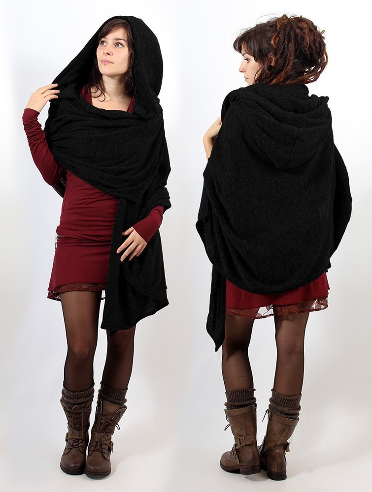 Black Toonzshop Danae Hooded Cape Women Ponchos | 97624XWGU