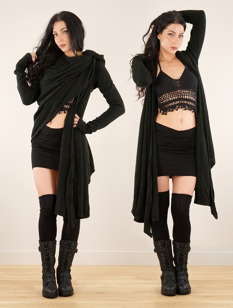 Black Toonzshop Danaeriz Long Sleeve Hooded Shawl Cardigan Women Cardigan | 13529PLNF