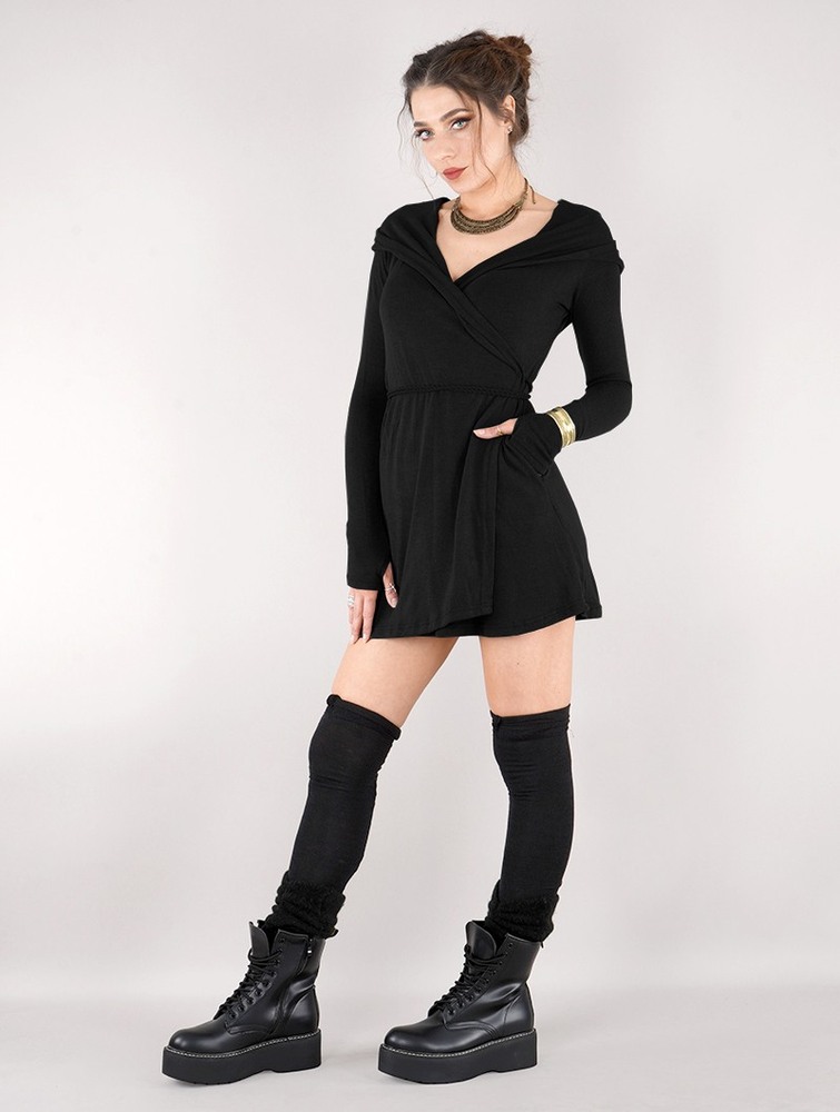 Black Toonzshop Dark Wrap Sweater Dress Women Dress | 03457HYQS