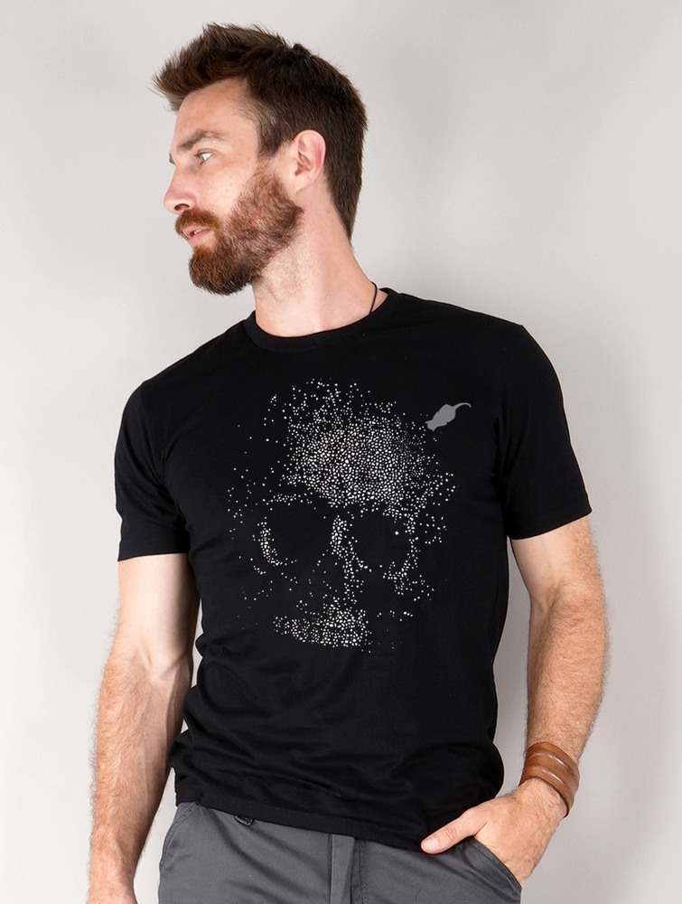 Black Toonzshop Dots Skull Printed Short Sleeve T-shirt Men T-Shirt | 73209TNIQ