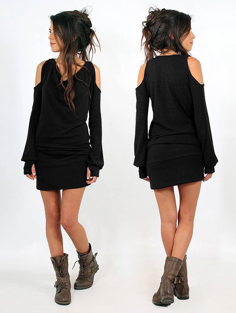 Black Toonzshop Elixir Bare Shoulder Sweater Dress Women Dress | 80965YFKA