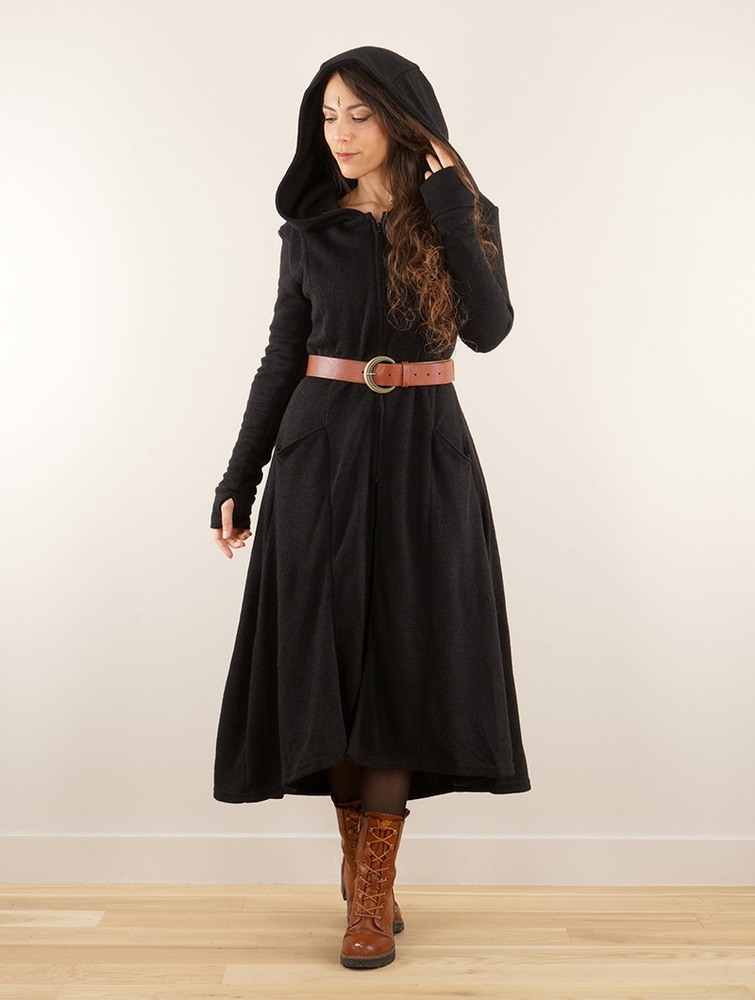 Black Toonzshop Enchantress Long Hooded Coat Women Coats | 43627YDVF