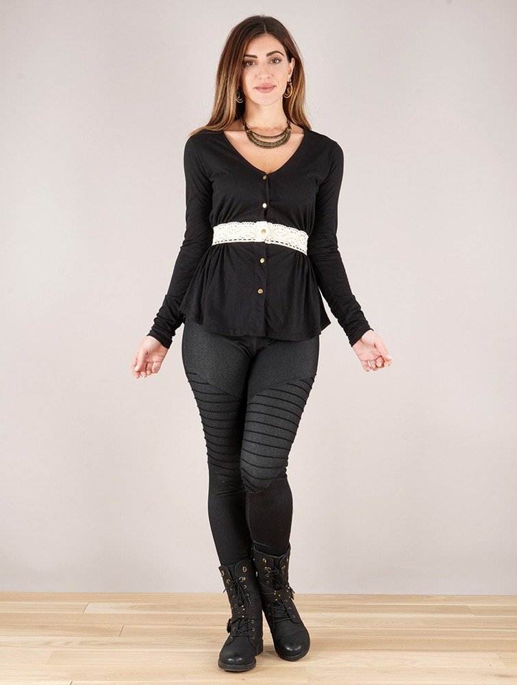 Black Toonzshop Heldaria Long Sleeve Peplum Top Women Tops | 63198RLOX