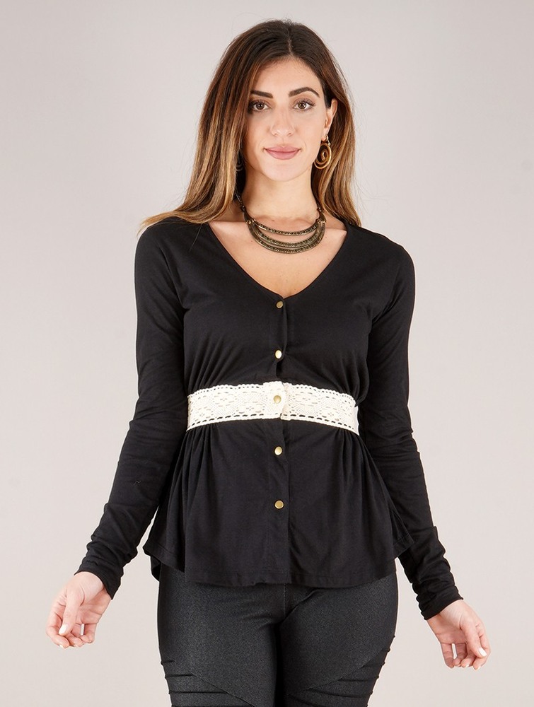 Black Toonzshop Heldaria Long Sleeve Peplum Top Women Tops | 63198RLOX