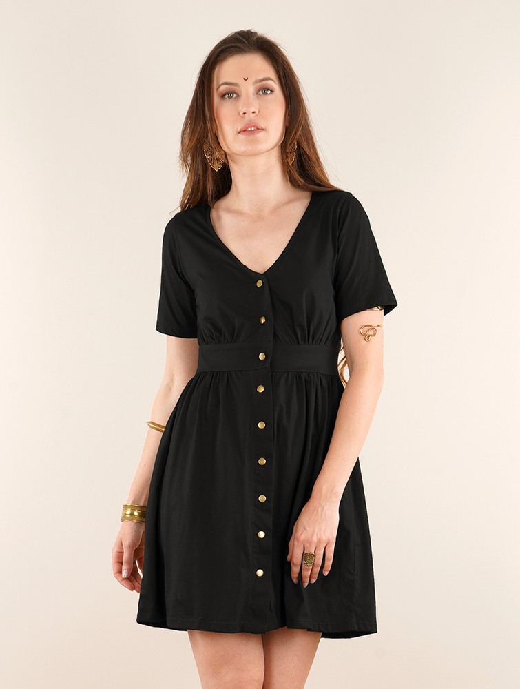 Black Toonzshop Heldaria Short Sleeve Buttoned Dress Women Dress | 26401ZEHM