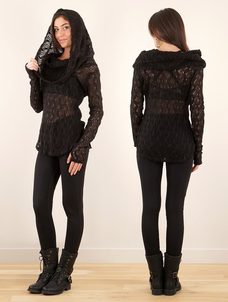 Black Toonzshop Hookäa Crochet Sweater Women Sweater | 47295QIUW