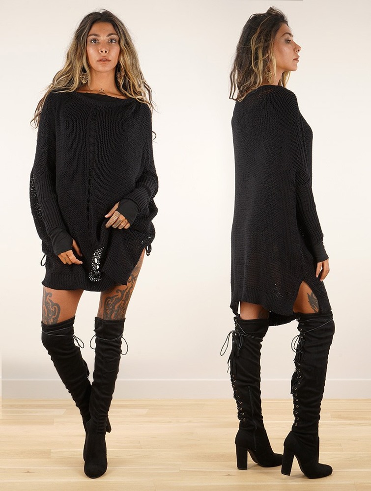 Black Toonzshop Jaring Open-weave Tunic Dress Women Dress | 14392GYQA