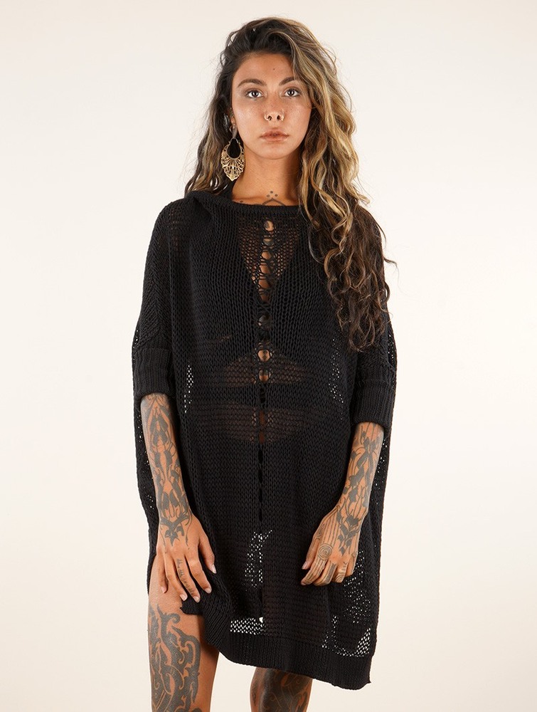 Black Toonzshop Jaring Open-weave Tunic Dress Women Dress | 14392GYQA