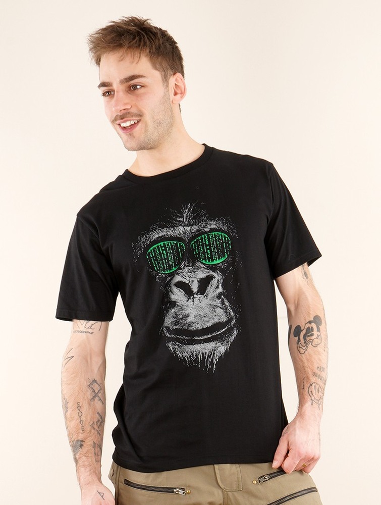 Black Toonzshop Matrix Gorilla Printed Short Sleeve T-shirt Men T-Shirt | 52703XEYV