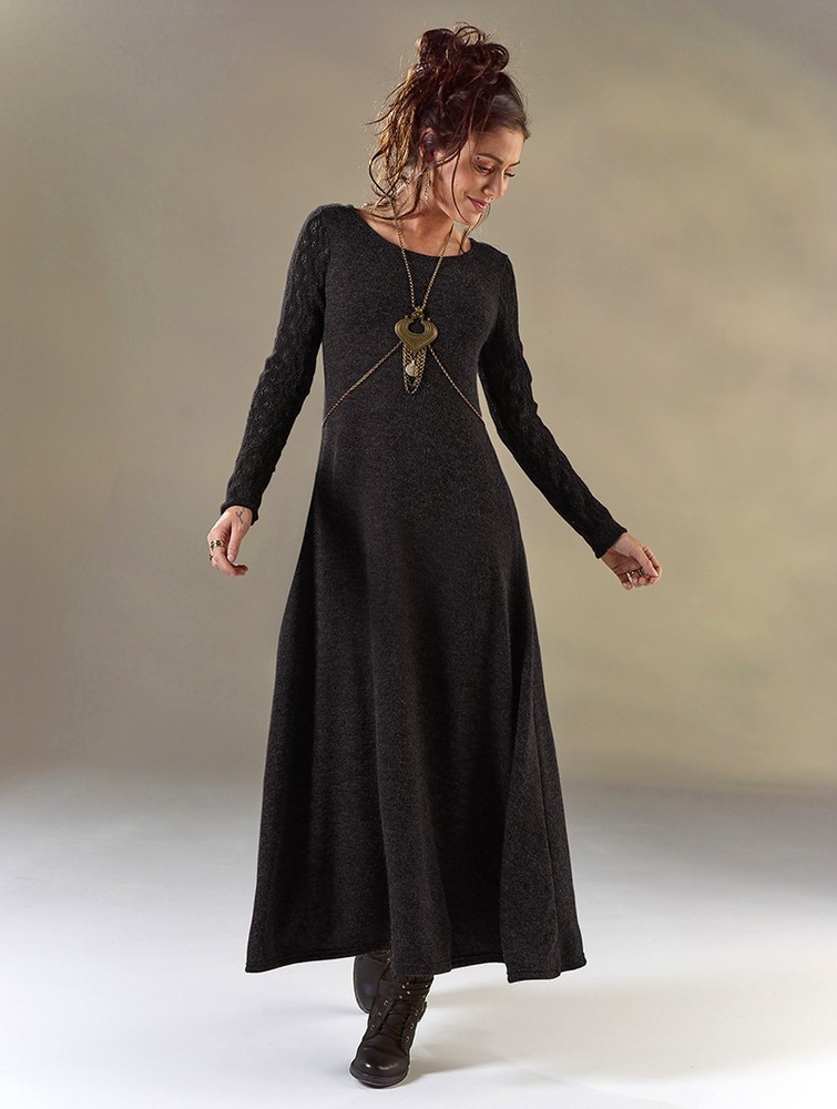 Black Toonzshop Melisandre Crochet Long Sleeve Long Sweater Dress Women Dress | 92738NRZY