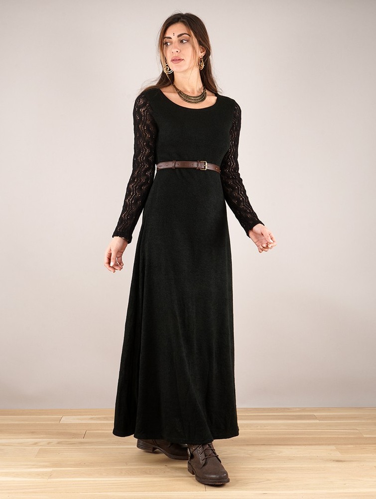 Black Toonzshop Melisandre Crochet Long Sleeve Long Sweater Dress Women Dress | 92738NRZY