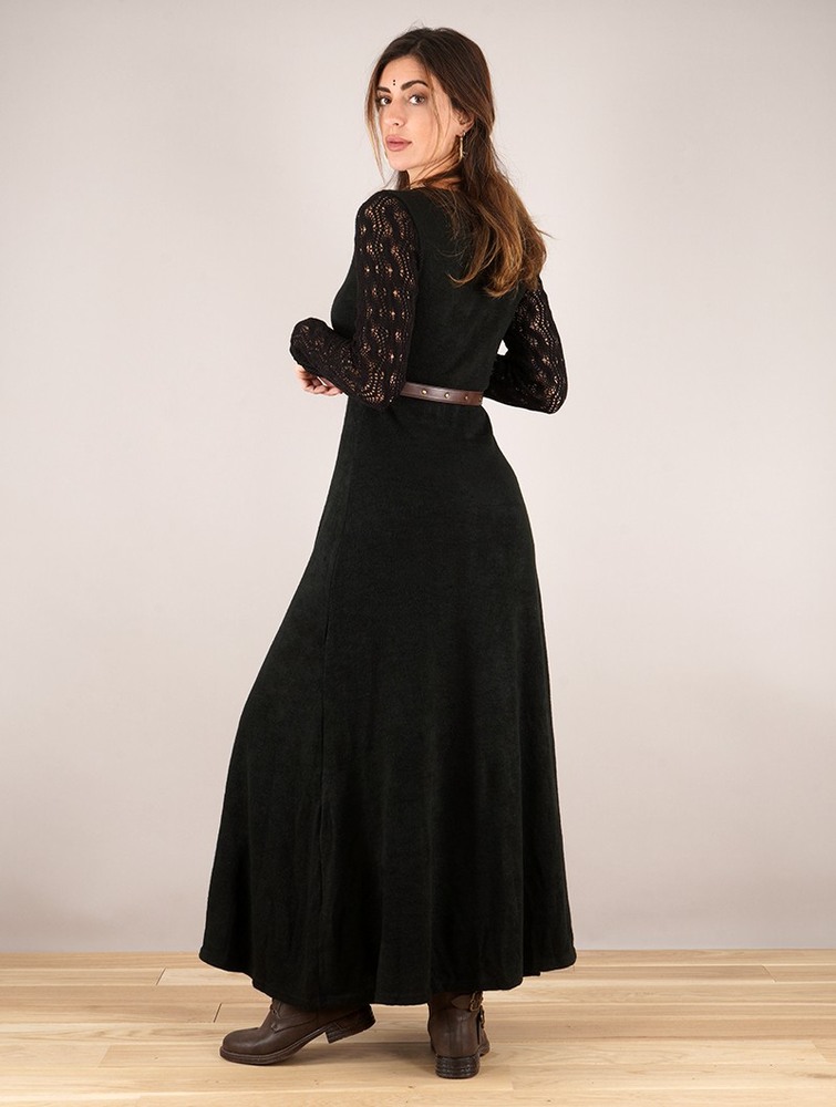 Black Toonzshop Melisandre Crochet Long Sleeve Long Sweater Dress Women Dress | 92738NRZY