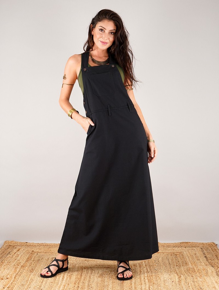 Black Toonzshop Milhana Dungaree Long Dress Women Dress | 54163NBFZ