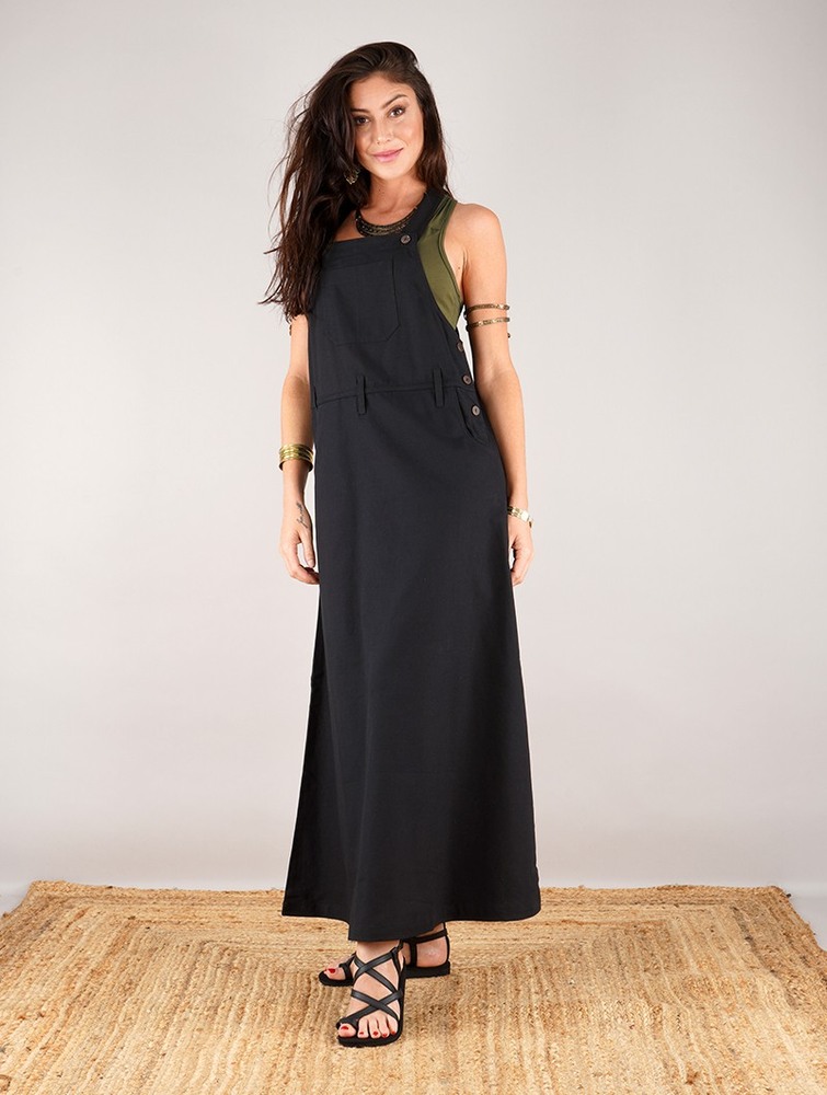 Black Toonzshop Milhana Dungaree Long Dress Women Dress | 54163NBFZ