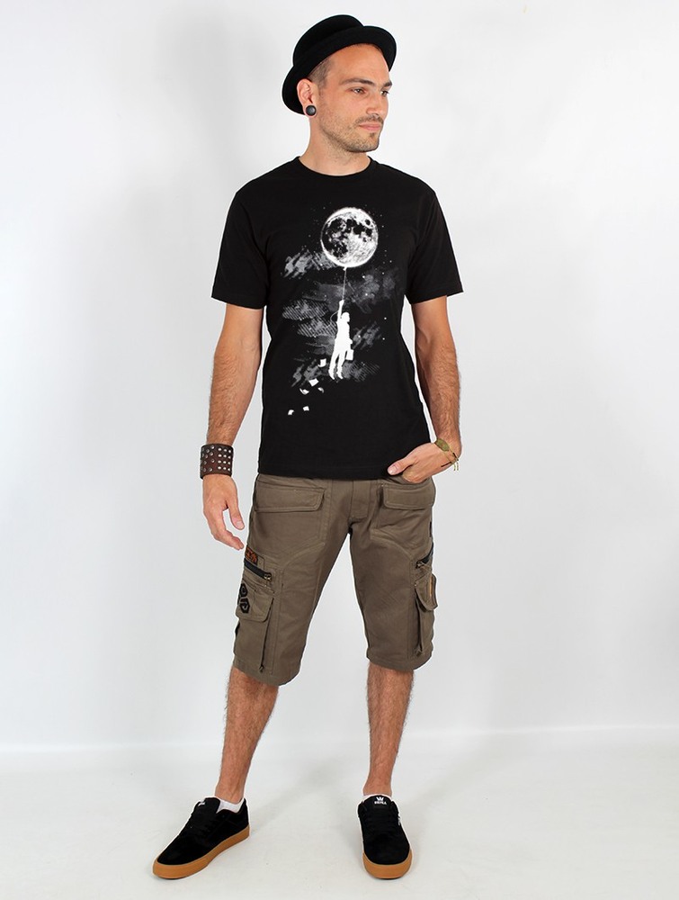 Black Toonzshop Moon Balloon Printed Short Sleeve T-shirt Men T-Shirt | 18067XEJA