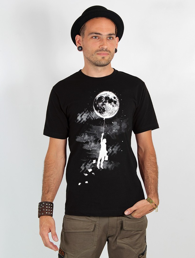 Black Toonzshop Moon Balloon Printed Short Sleeve T-shirt Men T-Shirt | 18067XEJA