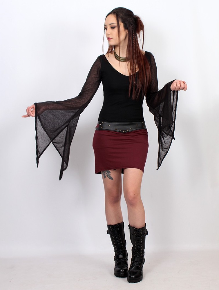 Black Toonzshop Moonspell Flared Long Sleeve Top Women Tops | 34076ERQL