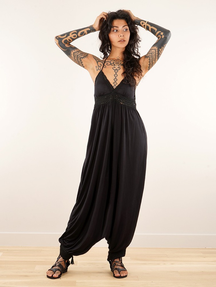 Black Toonzshop Nolofinwe Strappy Bare Back Long Dress And Harem Pant Overalls Women Dress | 49816AIVD