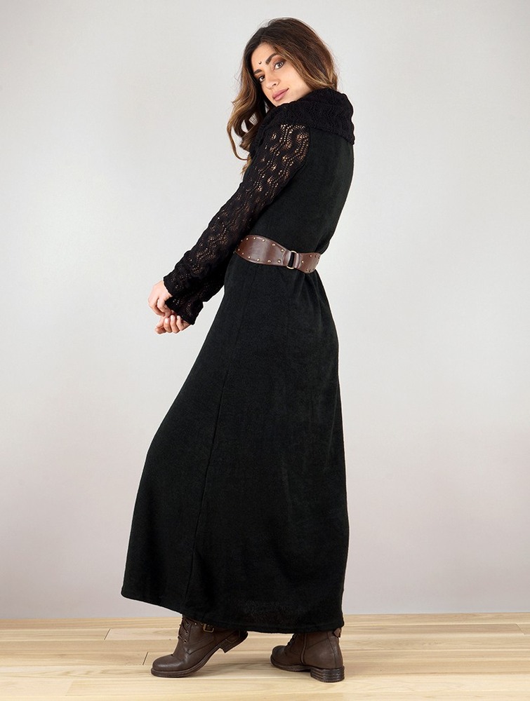 Black Toonzshop Nouchka Crochet Sleeves And Big Collar Long Sweater Dress Women Dress | 53849SFHT