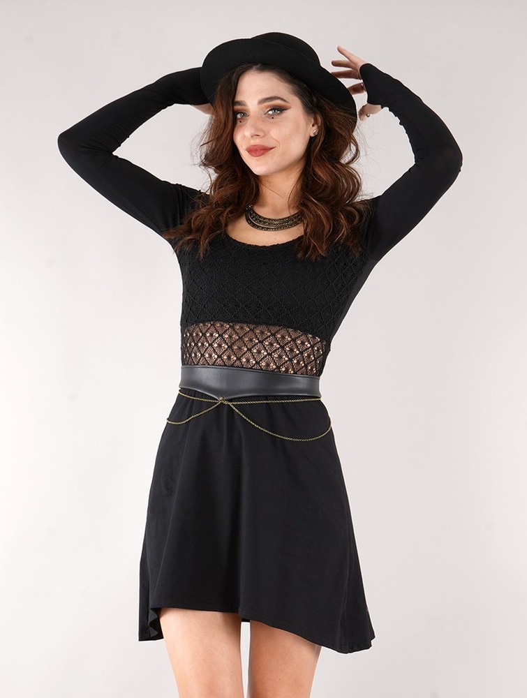 Black Toonzshop Nymphea Skater Dress With Crochet Women Dress | 67523OTHY