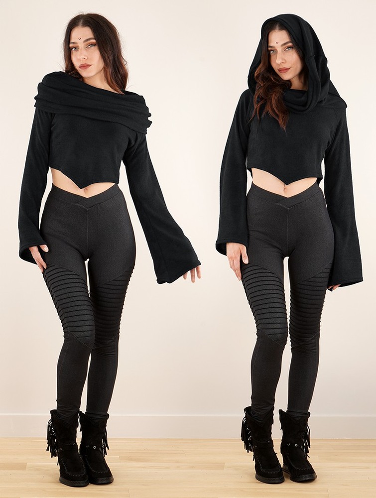 Black Toonzshop Obsidian Flared Sleeve Crop Sweater Women Sweater | 80946IVQD