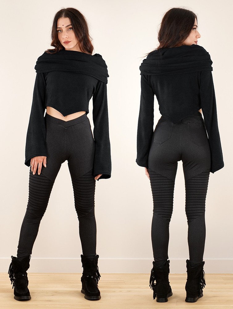 Black Toonzshop Obsidian Flared Sleeve Crop Sweater Women Sweater | 80946IVQD