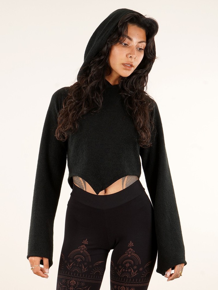 Black Toonzshop Obsidian Flared Sleeve Crop Sweater Women Sweater | 80946IVQD