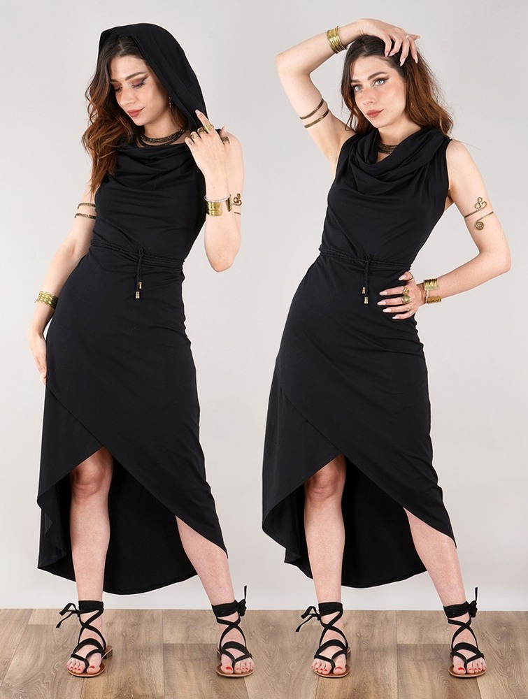 Black Toonzshop Onyxx Hooded Asymmetric Midi Dress Women Dress | 90845OKXJ