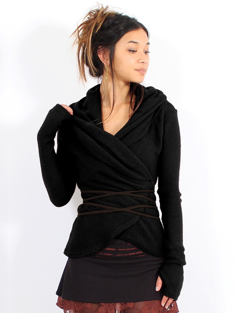 Black Toonzshop Plume Wrap Over Cardigan Women Cardigan | 50327ELTV