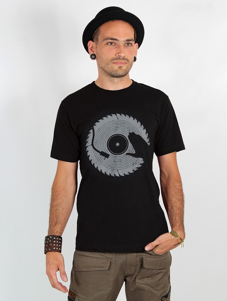 Black Toonzshop Saw Blade Dj Printed Short Sleeve T-shirt Men T-Shirt | 95821ZYJF