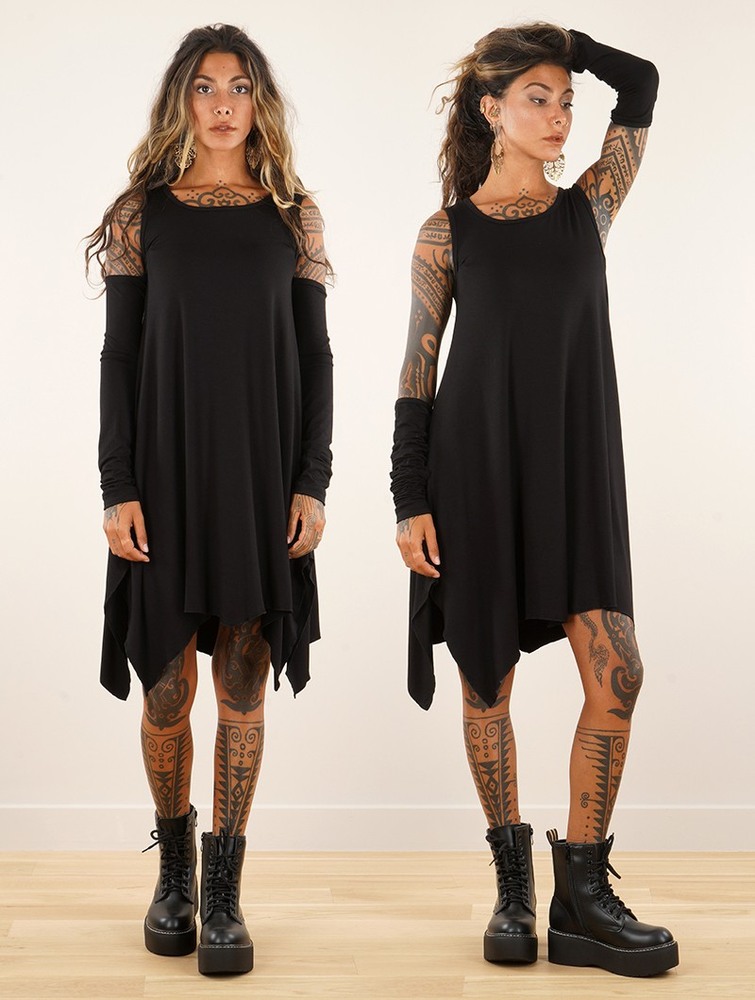 Black Toonzshop Short Dress With Removable Sleeves \